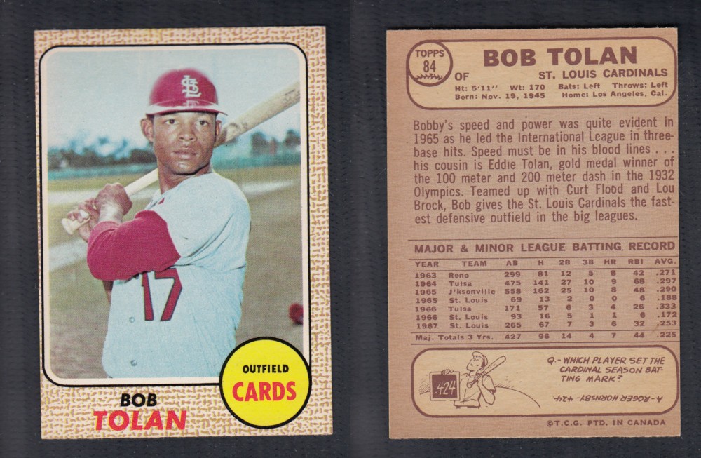 1968 O-PEE-CHEE BASEBALL CARD #84 B. TOLAN photo