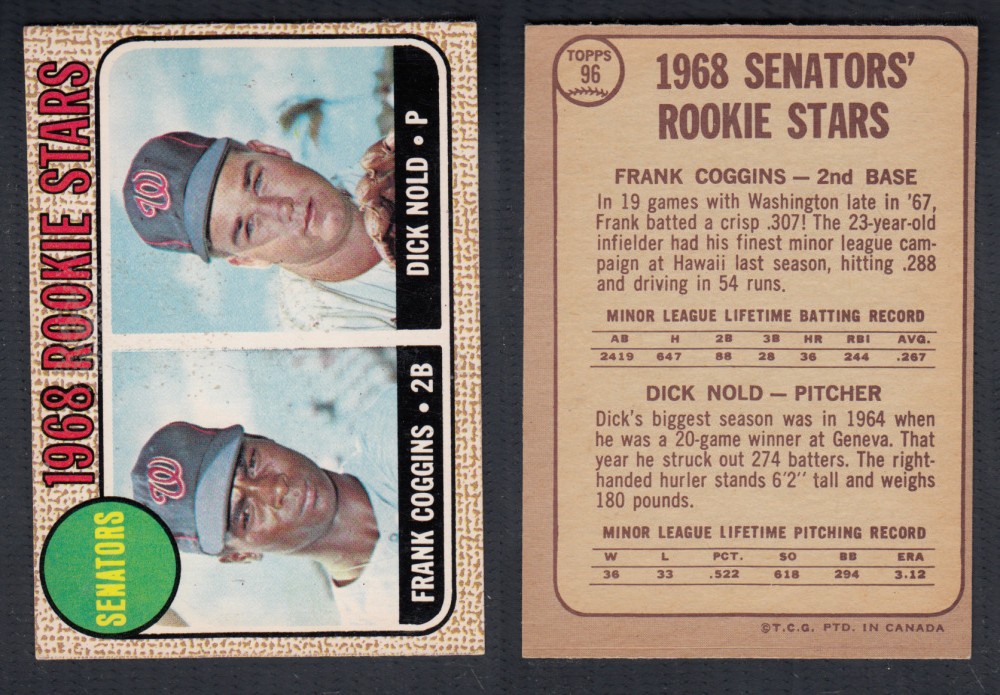 1968 O-PEE-CHEE BASEBALL CARD #96 SENATORS ROOKIE STARS photo