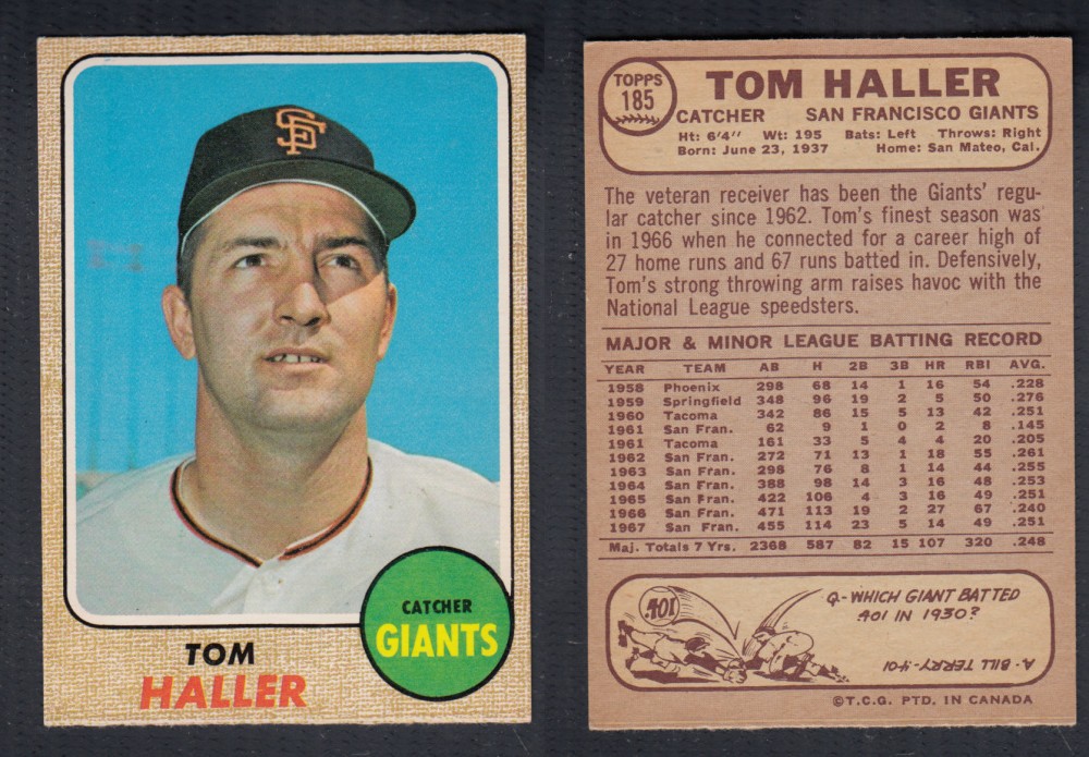 1968 O-PEE-CHEE BASEBALL CARD #185 T. HALLER photo