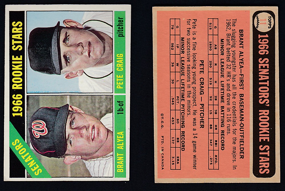 1966 O-PEE-CHEE BASEBALL CARD #11 SENATORS ROOKIE STARS photo