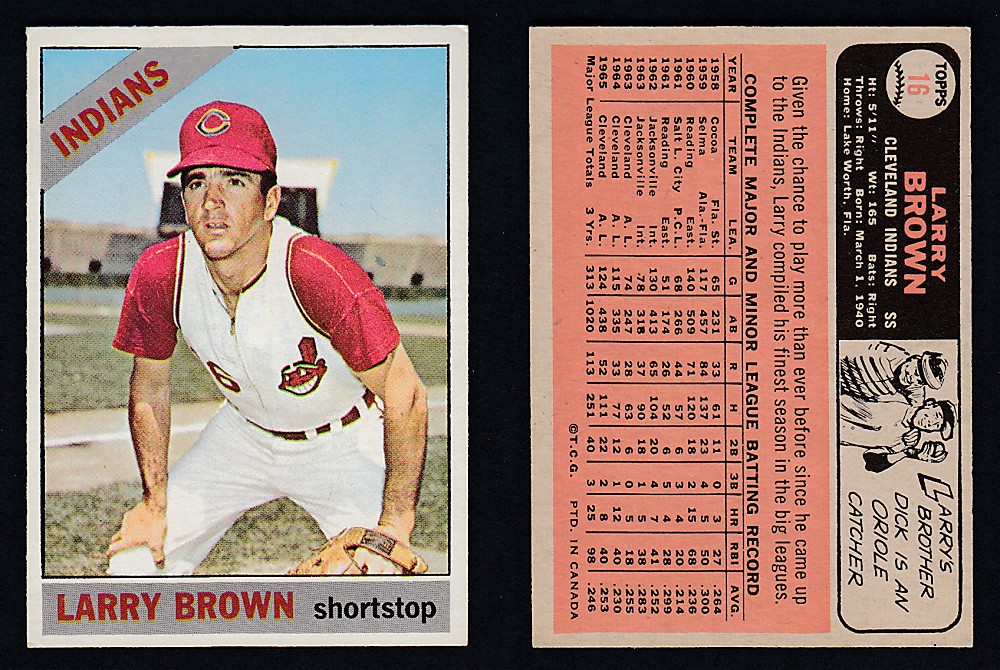 1966 O-PEE-CHEE BASEBALL CARD #16 L. BROWN photo