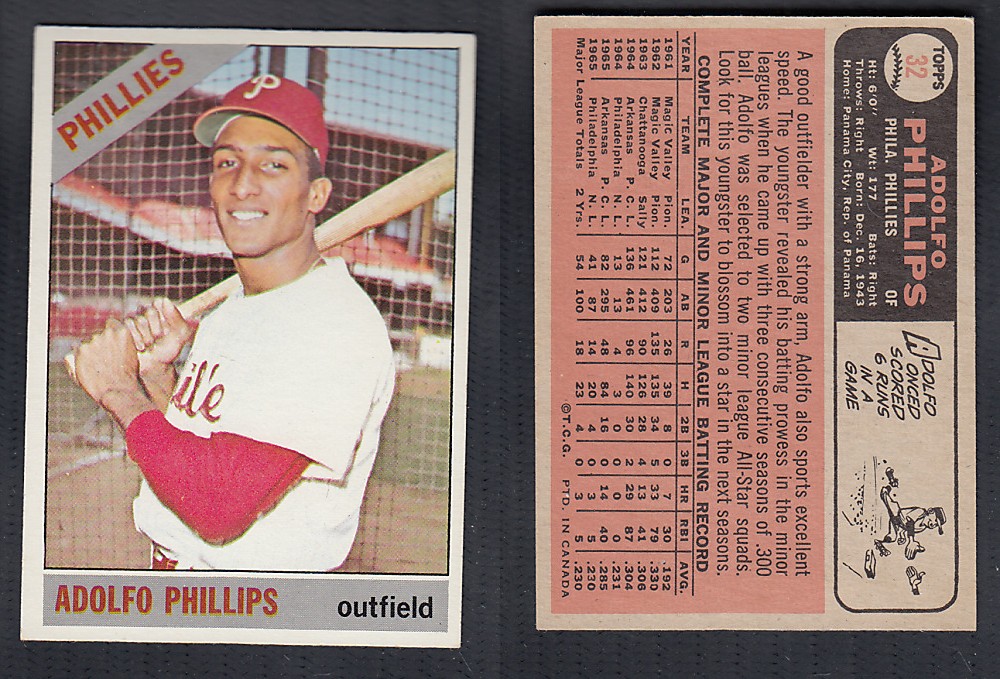 1966 O-PEE-CHEE BASEBALL CARD #32 A. PHILLIPS photo
