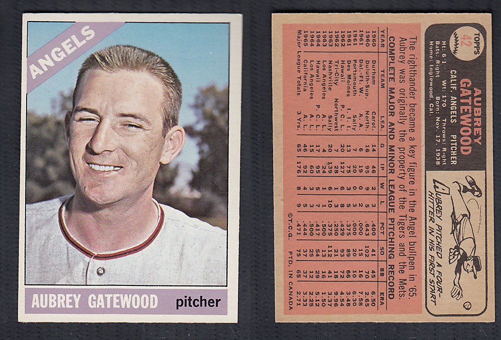 1966 O-PEE-CHEE BASEBALL CARD #42 A. GATEWOOD photo