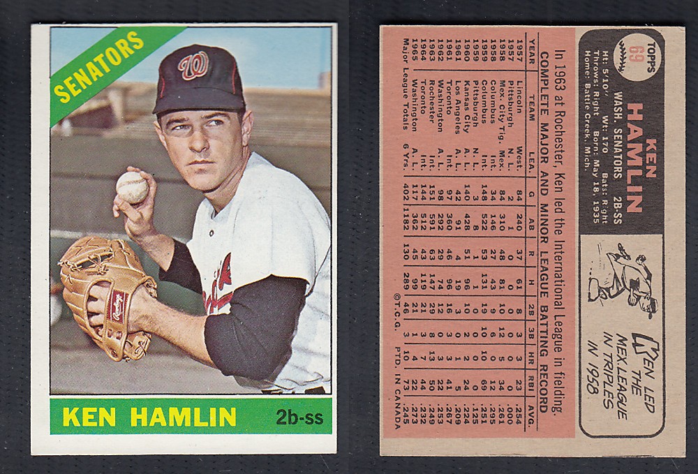 1966 O-PEE-CHEE BASEBALL CARD #69 K. HAMLIN photo