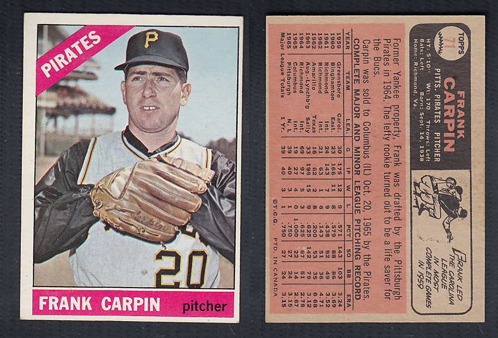 1966 O-PEE-CHEE BASEBALL CARD #71 F. CARPIN photo