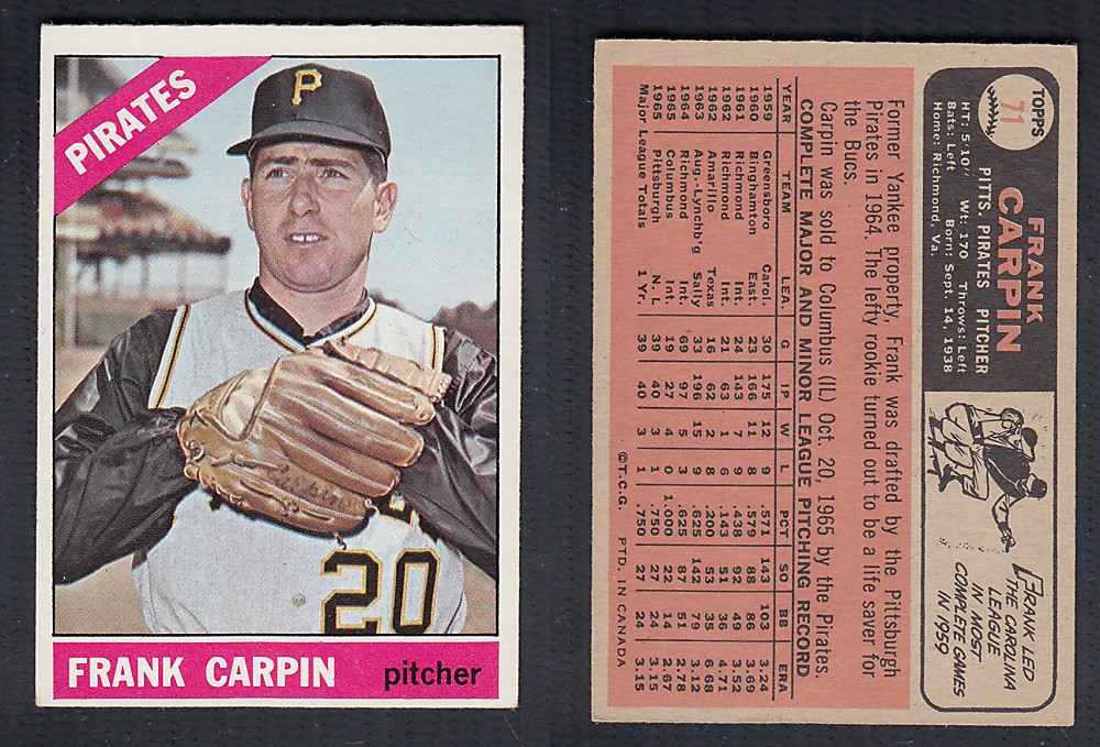 1966 O-PEE-CHEE BASEBALL CARD #71 F. CARPIN photo