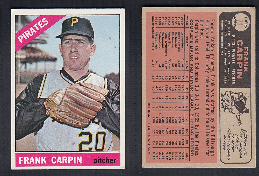 1966 O-PEE-CHEE BASEBALL CARD #71 F. CARPIN photo