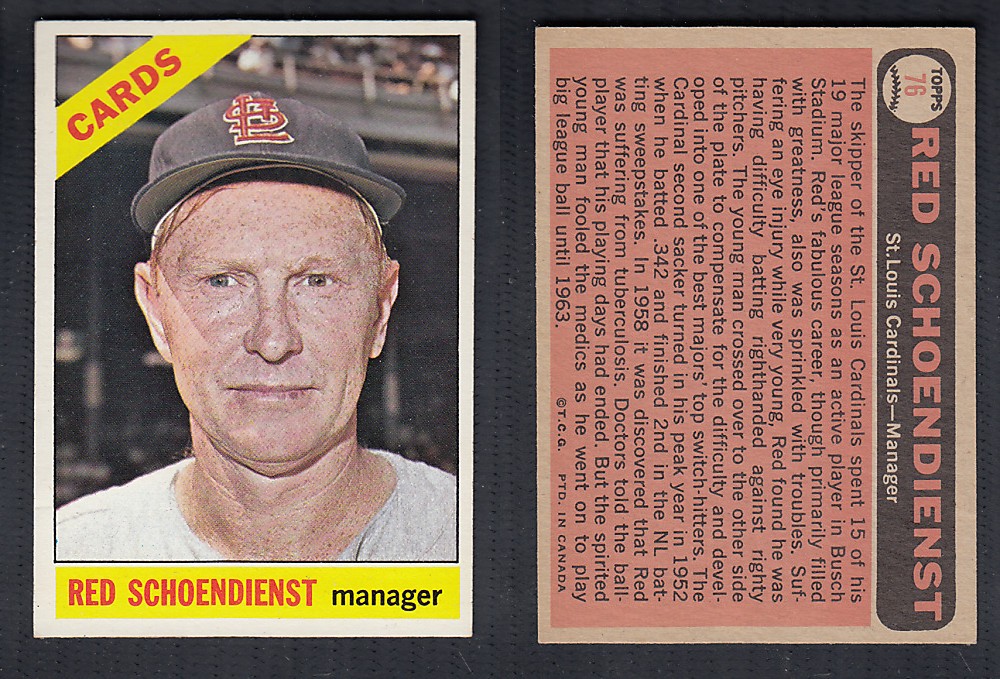 1966 O-PEE-CHEE BASEBALL CARD #76 R. SCHOENDIENST photo