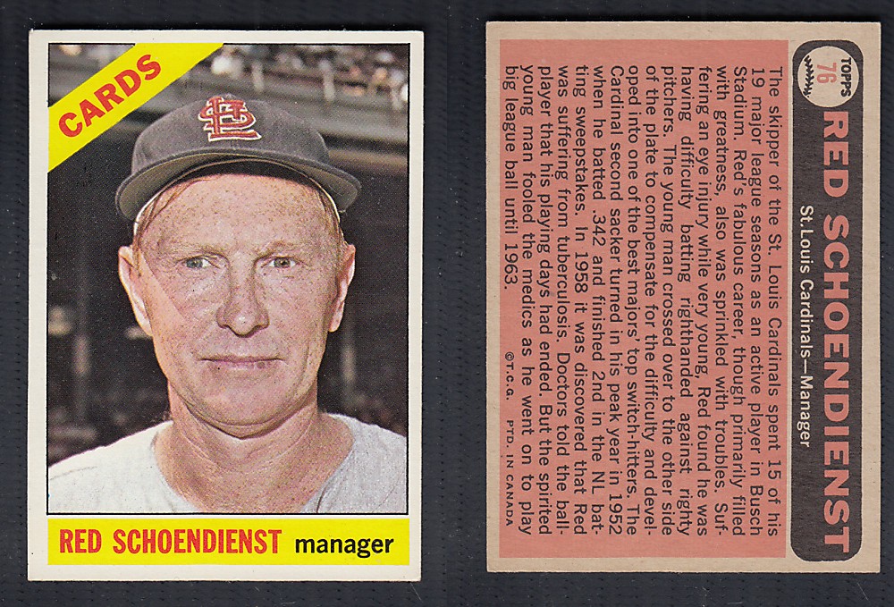 1966 O-PEE-CHEE BASEBALL CARD #76 R. SCHOENDIENST photo