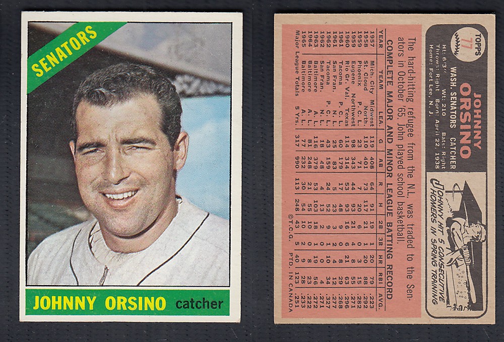 1966 O-PEE-CHEE BASEBALL CARD #77 J. ORSINO photo