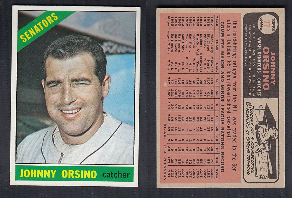 1966 O-PEE-CHEE BASEBALL CARD #77 J. ORSINO photo