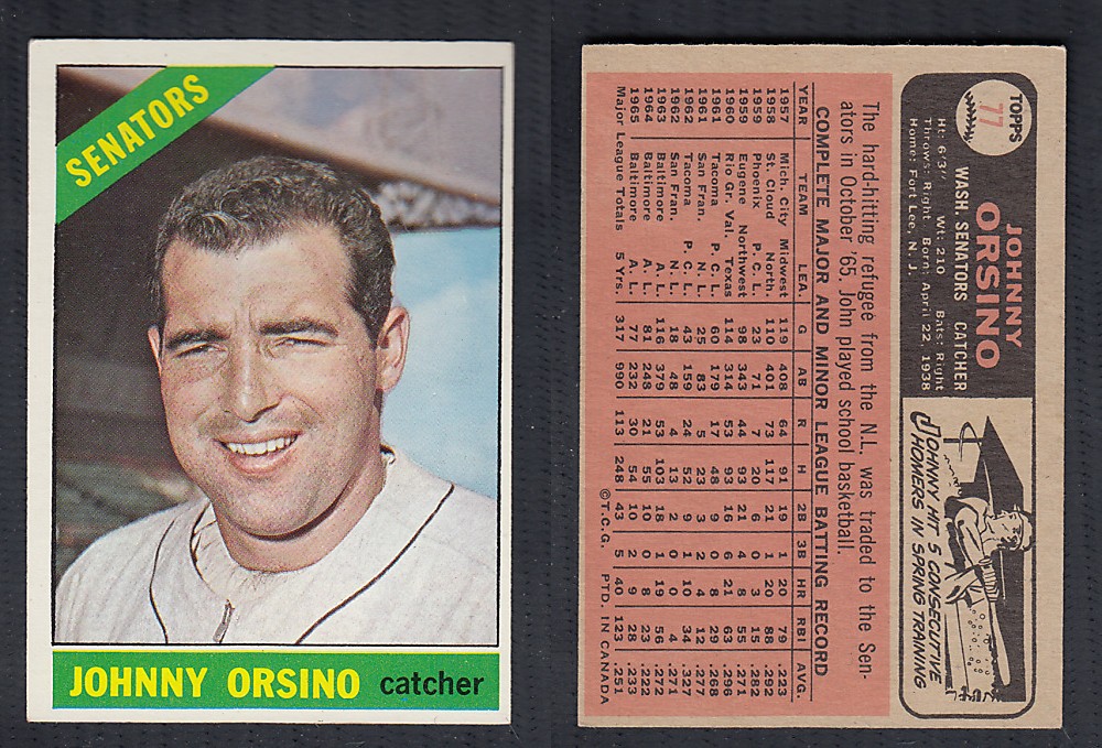 1966 O-PEE-CHEE BASEBALL CARD #77 J. ORSINO photo