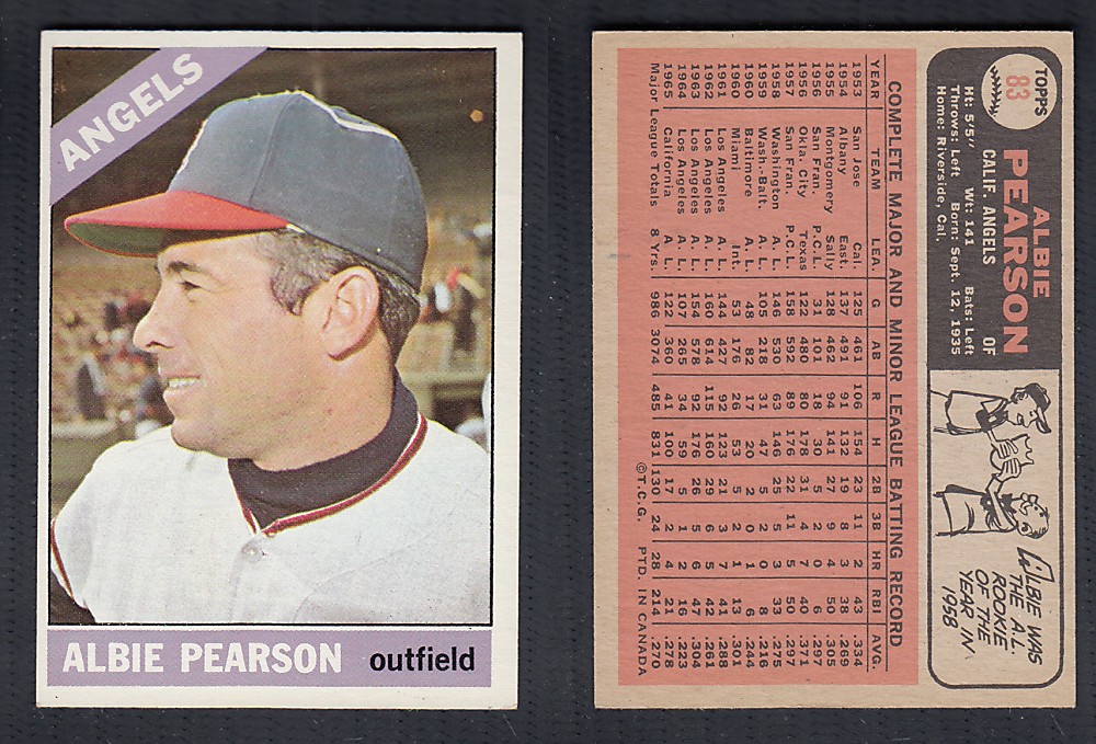 1966 O-PEE-CHEE BASEBALL CARD #83 A. PEARSON photo
