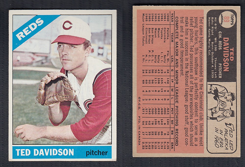 1966 O-PEE-CHEE BASEBALL CARD #89 T. DAVIDSON photo