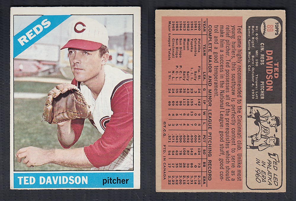 1966 O-PEE-CHEE BASEBALL CARD #89 T. DAVIDSON photo