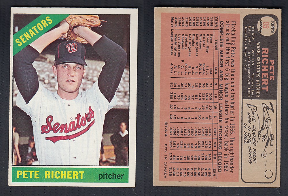 1966 O-PEE-CHEE BASEBALL CARD #95 P. RICHERT photo