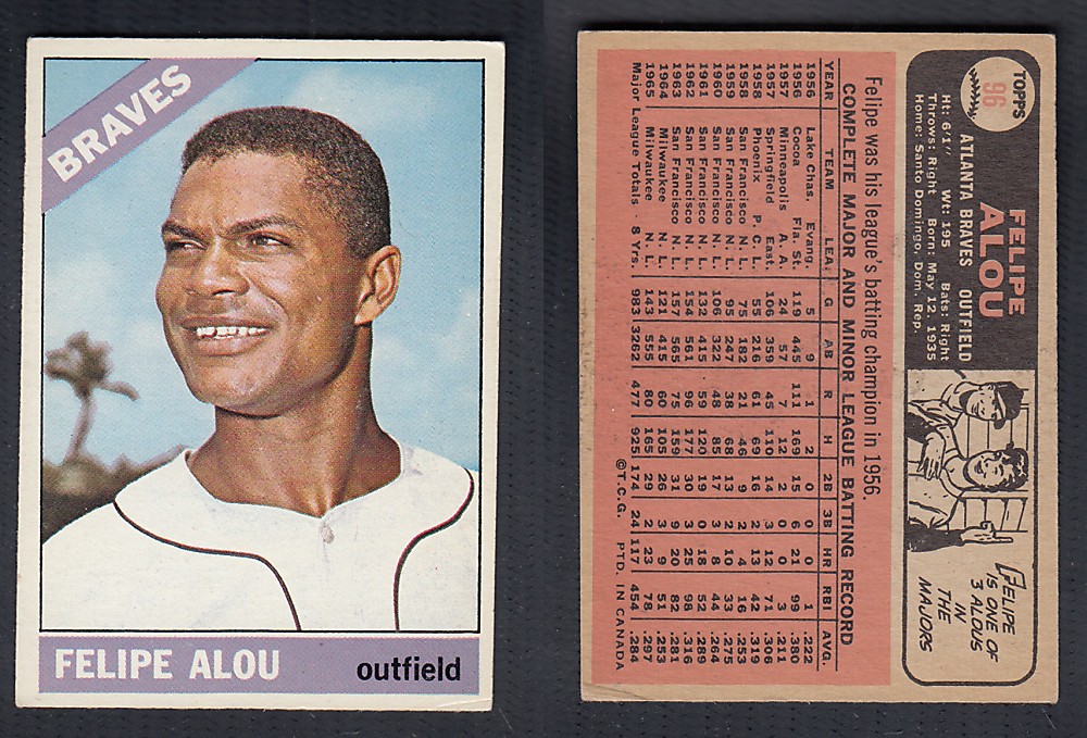 1966 O-PEE-CHEE BASEBALL CARD #96 F. ALOU photo