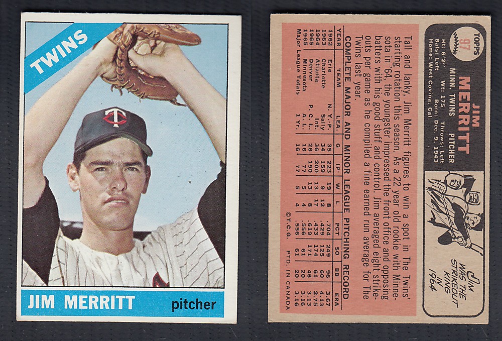 1966 O-PEE-CHEE BASEBALL CARD #97 J. MERRITT photo