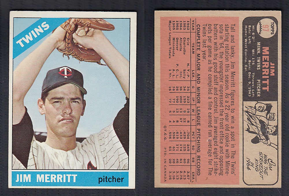 1966 O-PEE-CHEE BASEBALL CARD #97 J. MERRITT photo