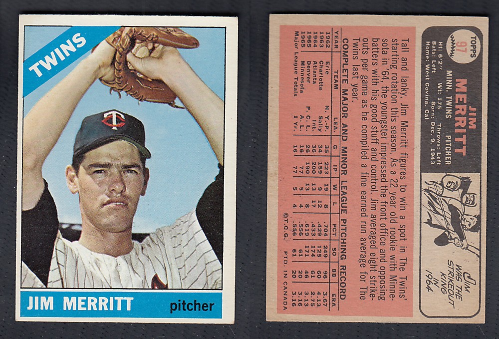 1966 O-PEE-CHEE BASEBALL CARD #97 J. MERRITT photo