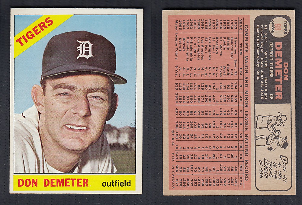 1966 O-PEE-CHEE BASEBALL CARD #98 D. DEMETER photo