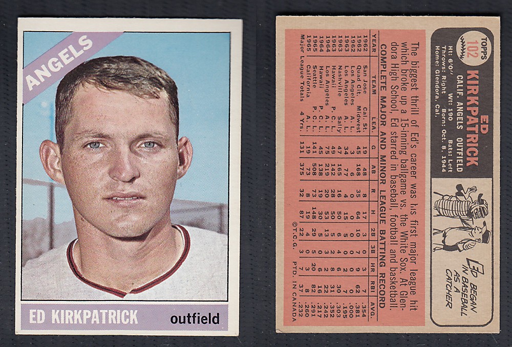 1966 O-PEE-CHEE BASEBALL CARD #102 E. KIRKPATRICK photo