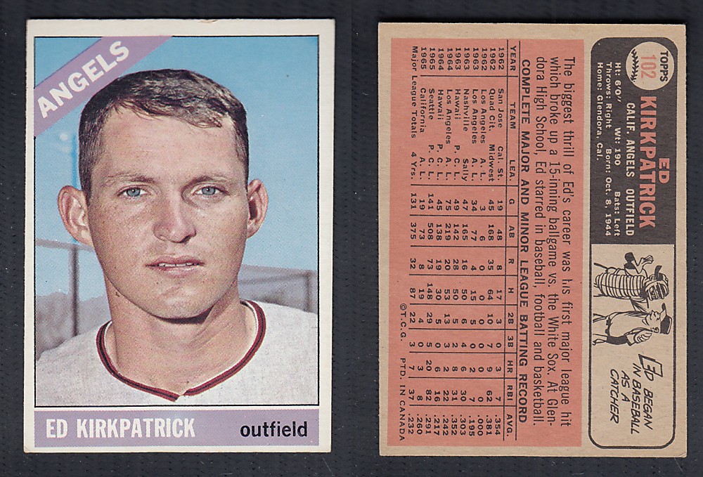 1966 O-PEE-CHEE BASEBALL CARD #102 E. KIRKPATRICK photo