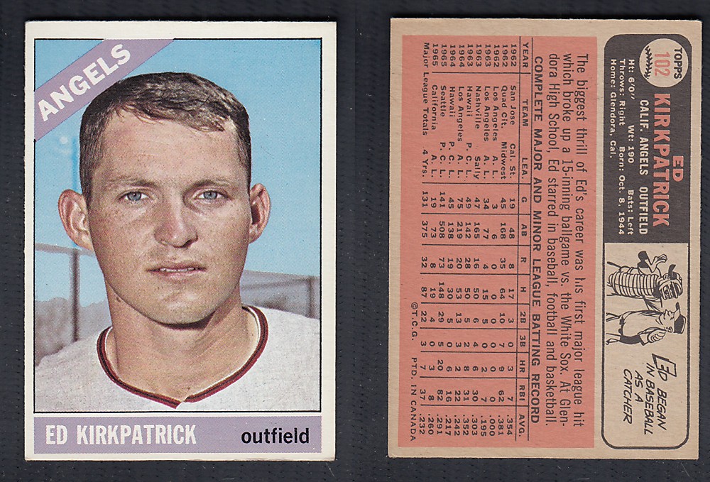 1966 O-PEE-CHEE BASEBALL CARD #102 E. KIRKPATRICK photo