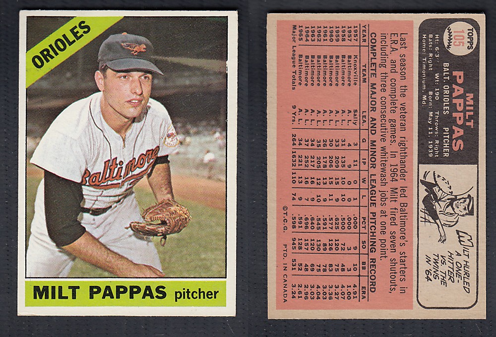 1966 O-PEE-CHEE BASEBALL CARD #105 M. PAPPAS photo