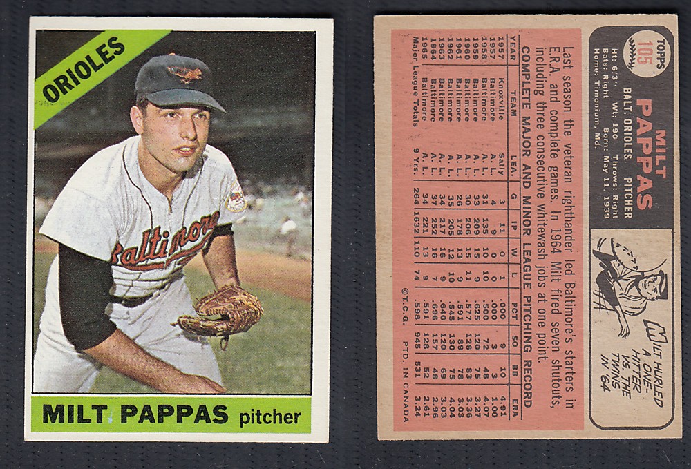 1966 O-PEE-CHEE BASEBALL CARD #105 M. PAPPAS photo