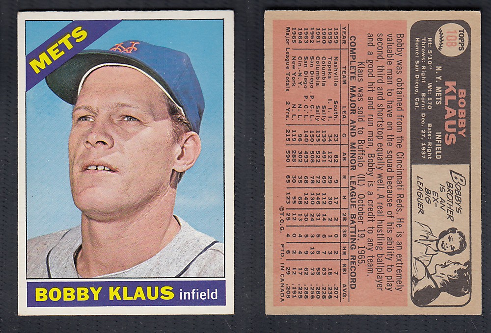 1966 O-PEE-CHEE BASEBALL CARD #108 B. KLAUS photo