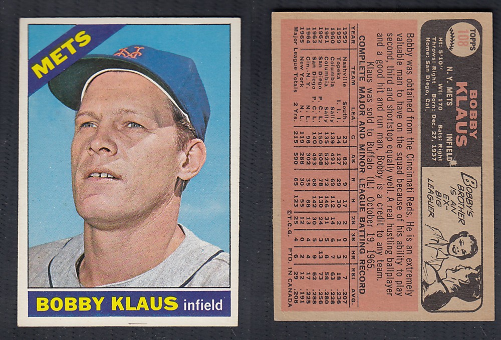 1966 O-PEE-CHEE BASEBALL CARD #108 B. KLAUS photo