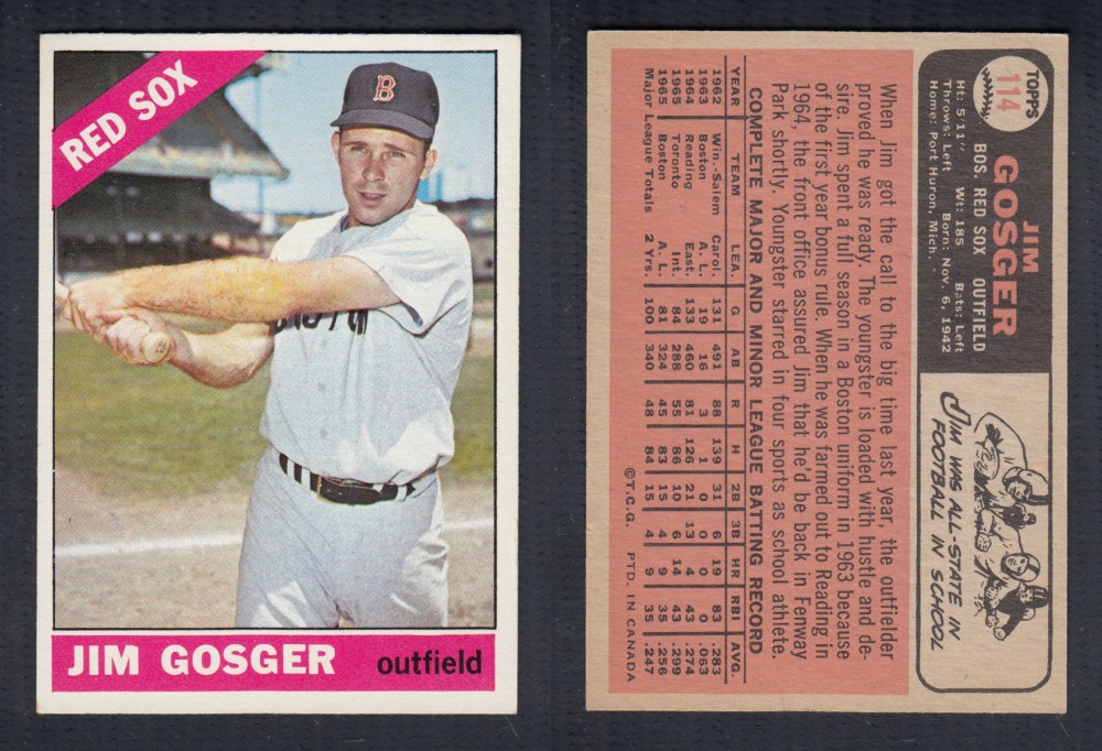 1966 O-PEE-CHEE BASEBALL CARD #114 J. GOSGER photo