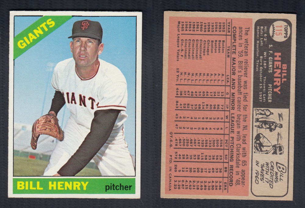 1966 O-PEE-CHEE BASEBALL CARD #115 B. HENRY photo