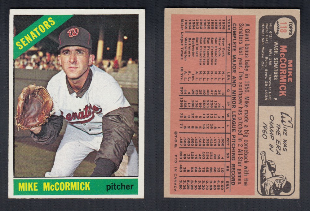 1966 O-PEE-CHEE BASEBALL CARD #118 M. MCCORMICK photo