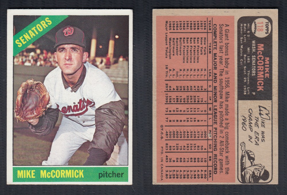 1966 O-PEE-CHEE BASEBALL CARD #118 M. MCCORMICK photo