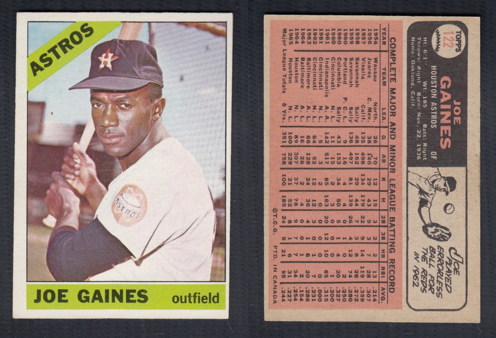 1966 O-PEE-CHEE BASEBALL CARD #122 J. GAINES photo