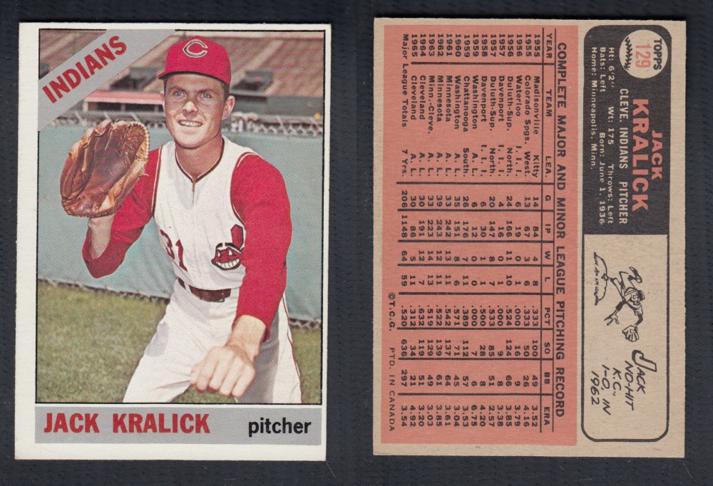 1966 O-PEE-CHEE BASEBALL CARD #129 J. KRALICK photo