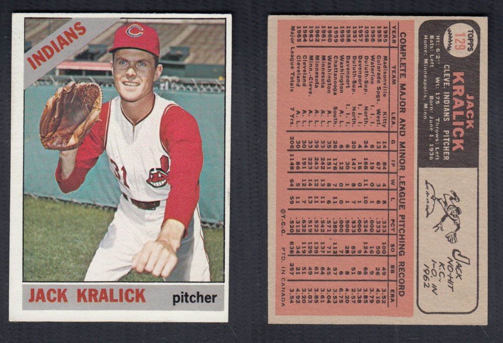 1966 O-PEE-CHEE BASEBALL CARD #129 J. KRALICK photo