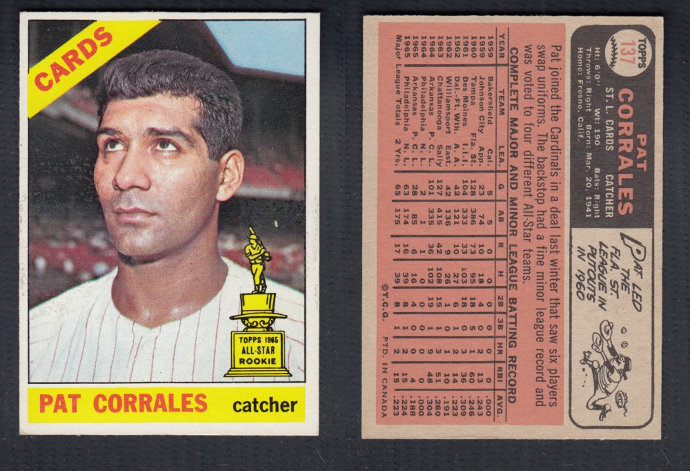 1966 O-PEE-CHEE BASEBALL CARD #137 P. CORRALES photo