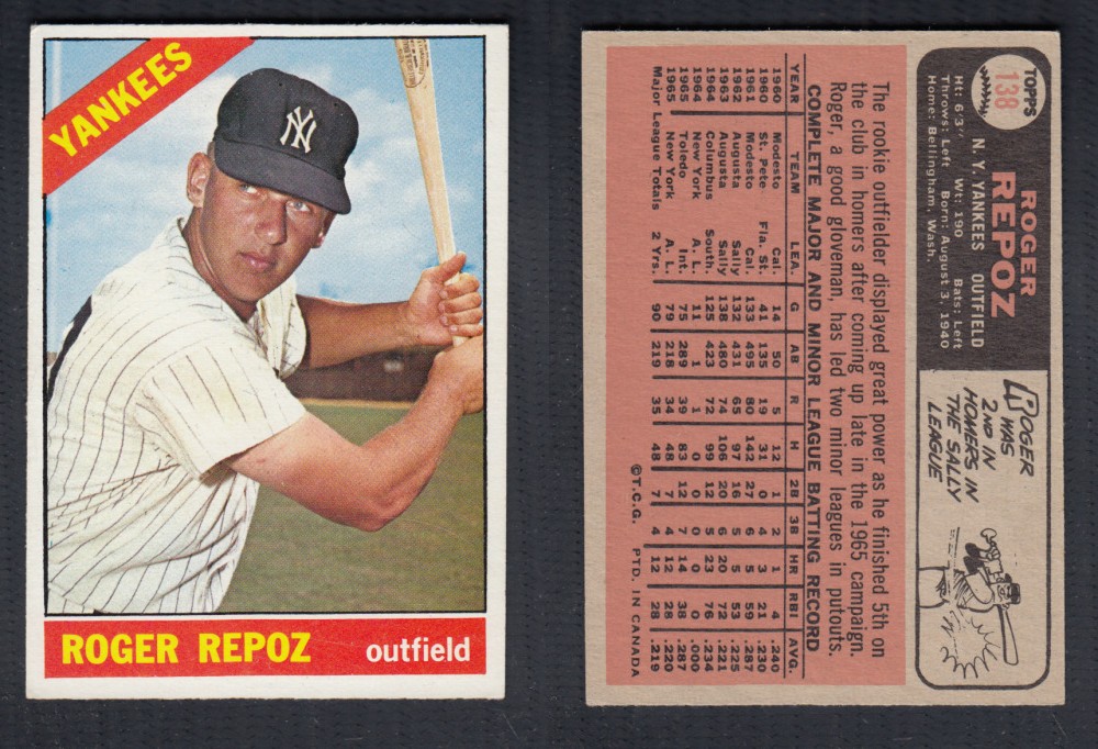 1966 O-PEE-CHEE BASEBALL CARD #138 R. REPOZ photo