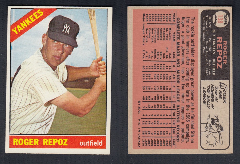 1966 O-PEE-CHEE BASEBALL CARD #138 R. REPOZ photo