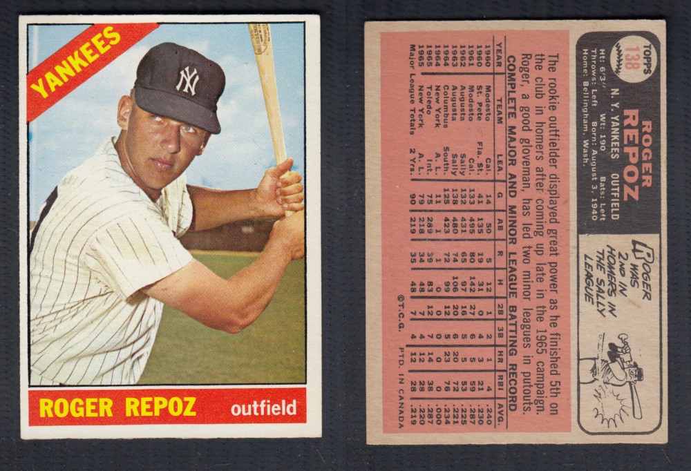 1966 O-PEE-CHEE BASEBALL CARD #138 R. REPOZ photo