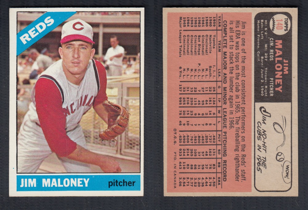 1966 O-PEE-CHEE BASEBALL CARD #140 J. MALONEY photo