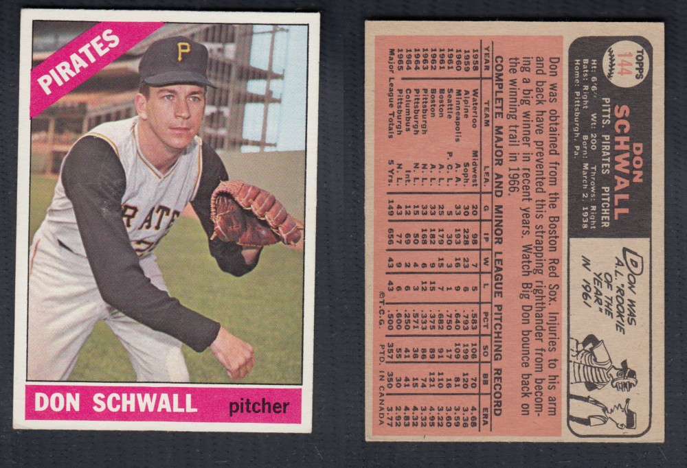 1966 O-PEE-CHEE BASEBALL CARD #144 D. SCHWALL photo