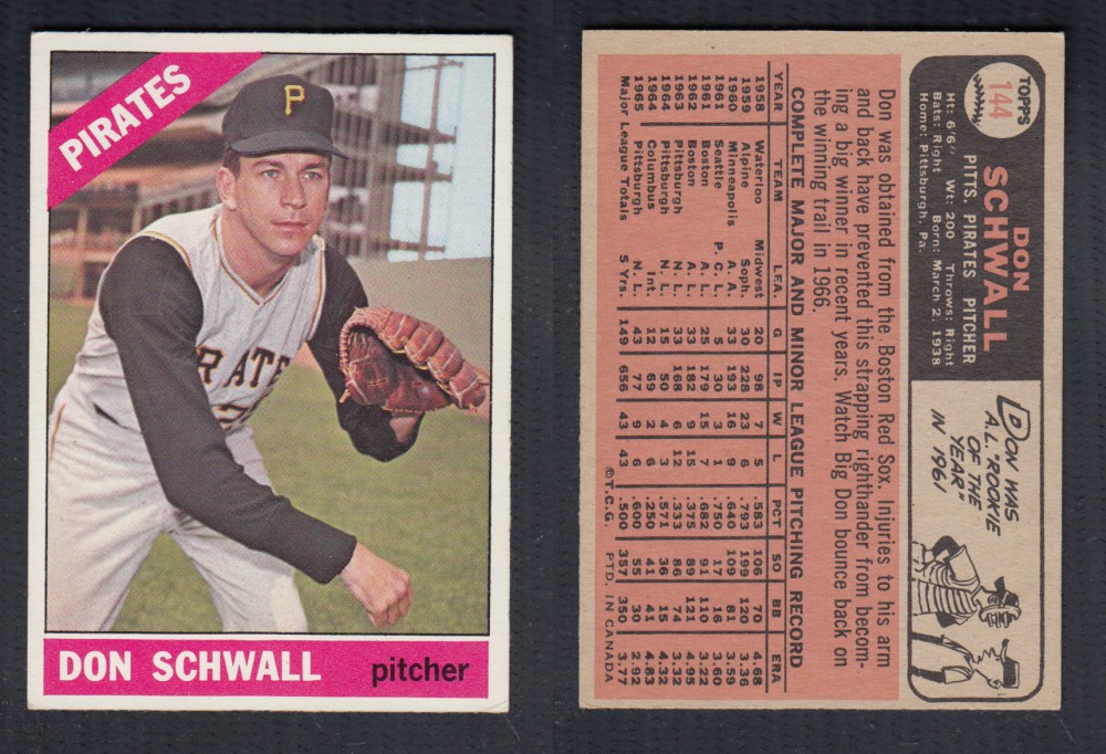 1966 O-PEE-CHEE BASEBALL CARD #144 D. SCHWALL photo