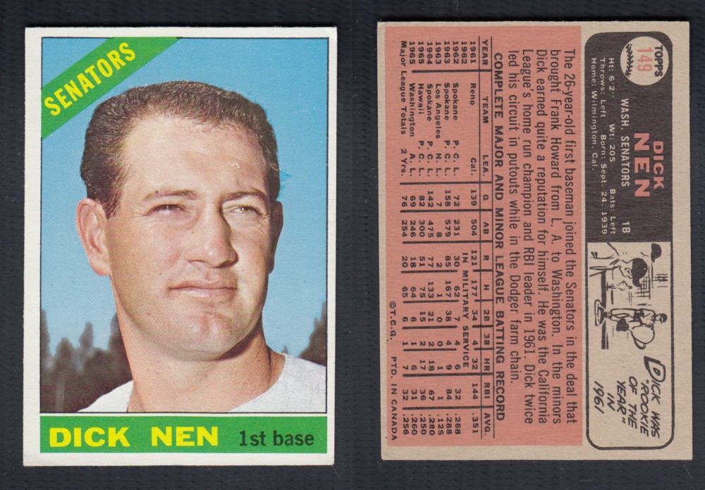 1966 O-PEE-CHEE BASEBALL CARD #149 D. NEN photo