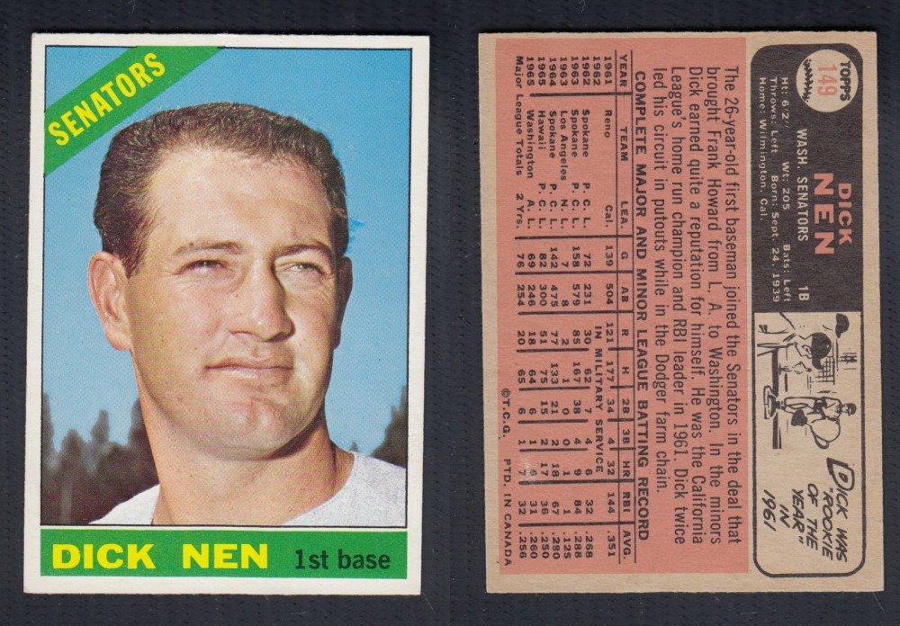 1966 O-PEE-CHEE BASEBALL CARD #149 D. NEN photo