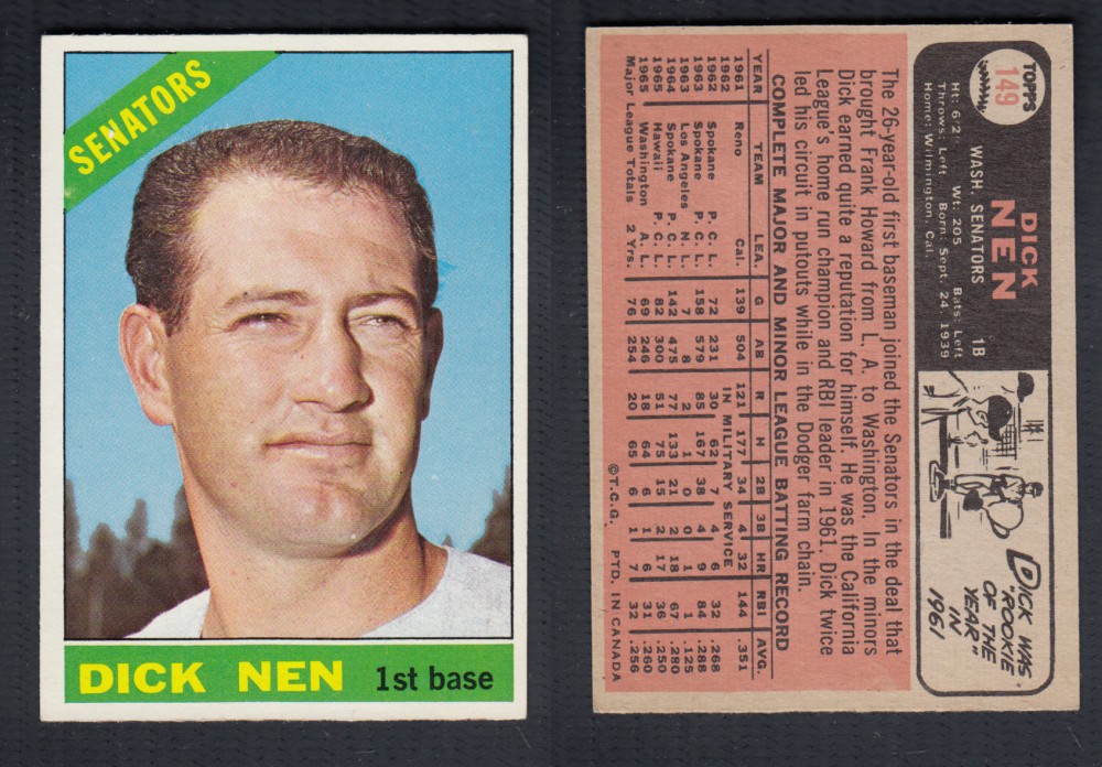 1966 O-PEE-CHEE BASEBALL CARD #149 D. NEN photo