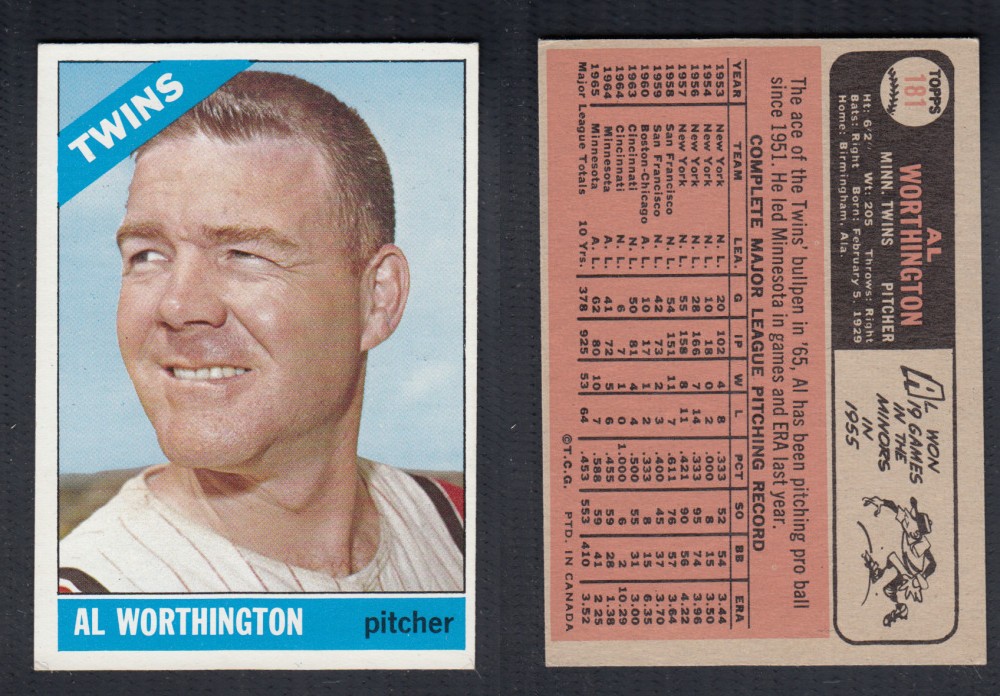 1966 O-PEE-CHEE BASEBALL CARD #181 A. WORTHINGTON photo